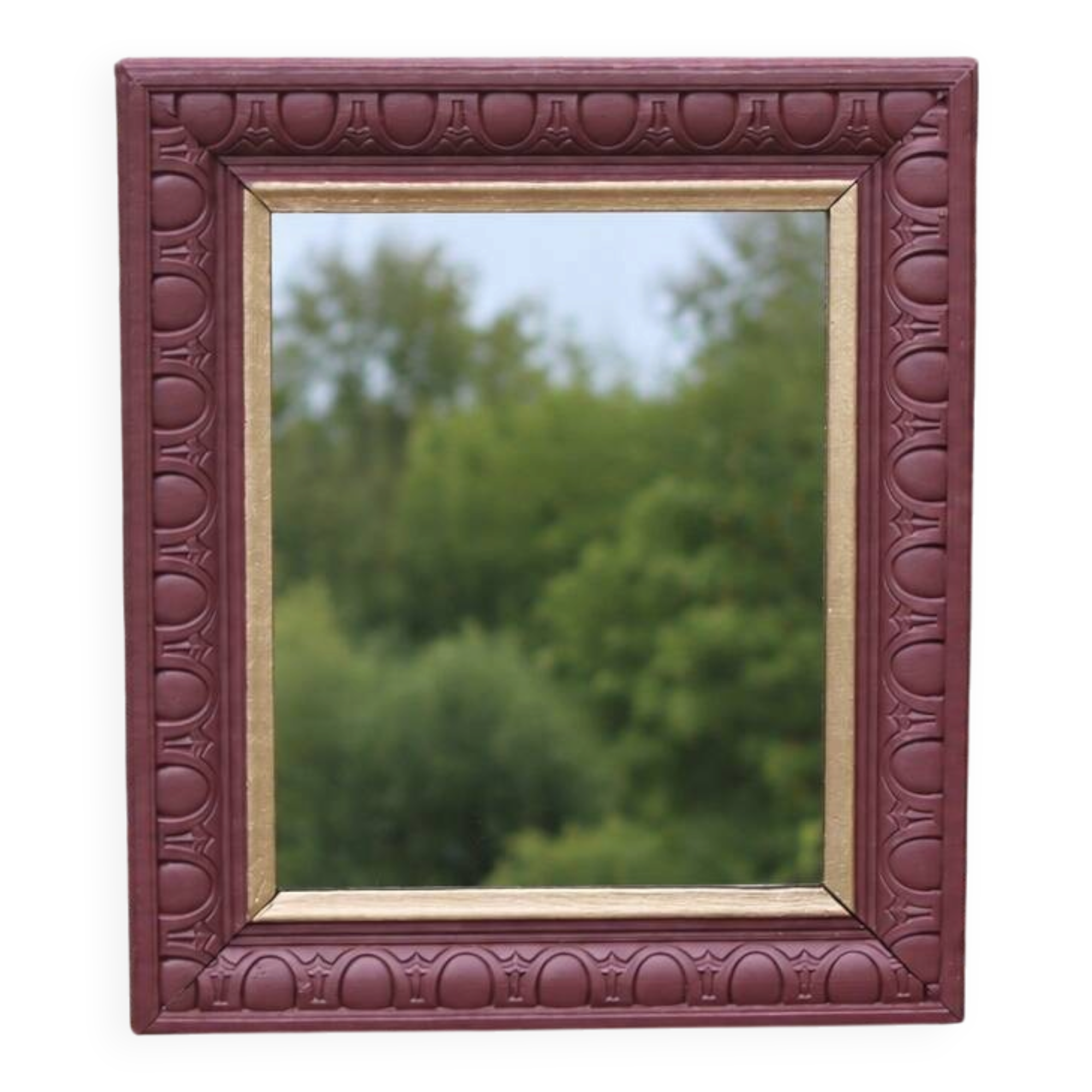 Vintage wall mirror in carved wood, burgundy and gold – Art Deco style – H4