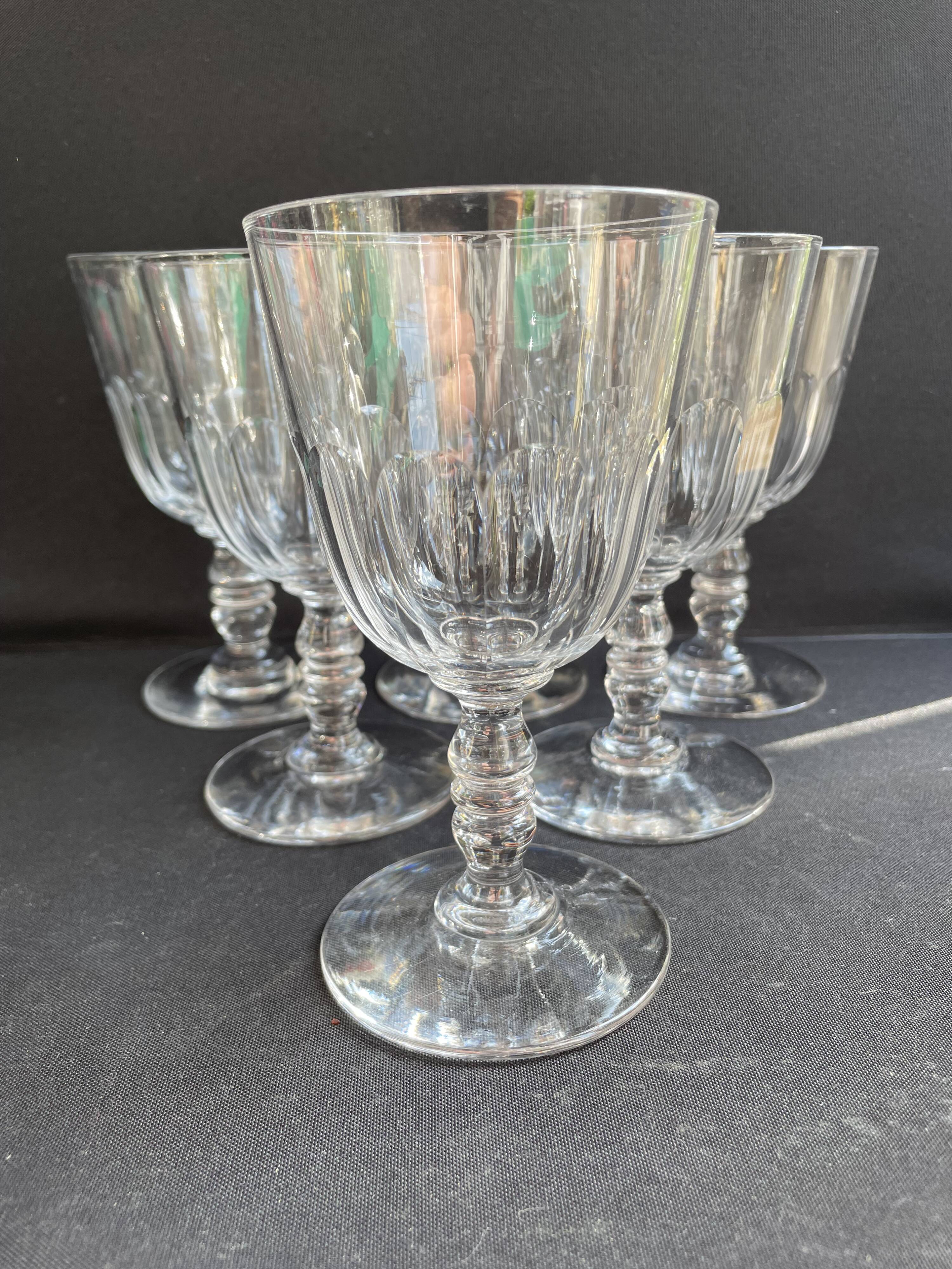 6 Baccarat Clermont 19th century wine glasses
