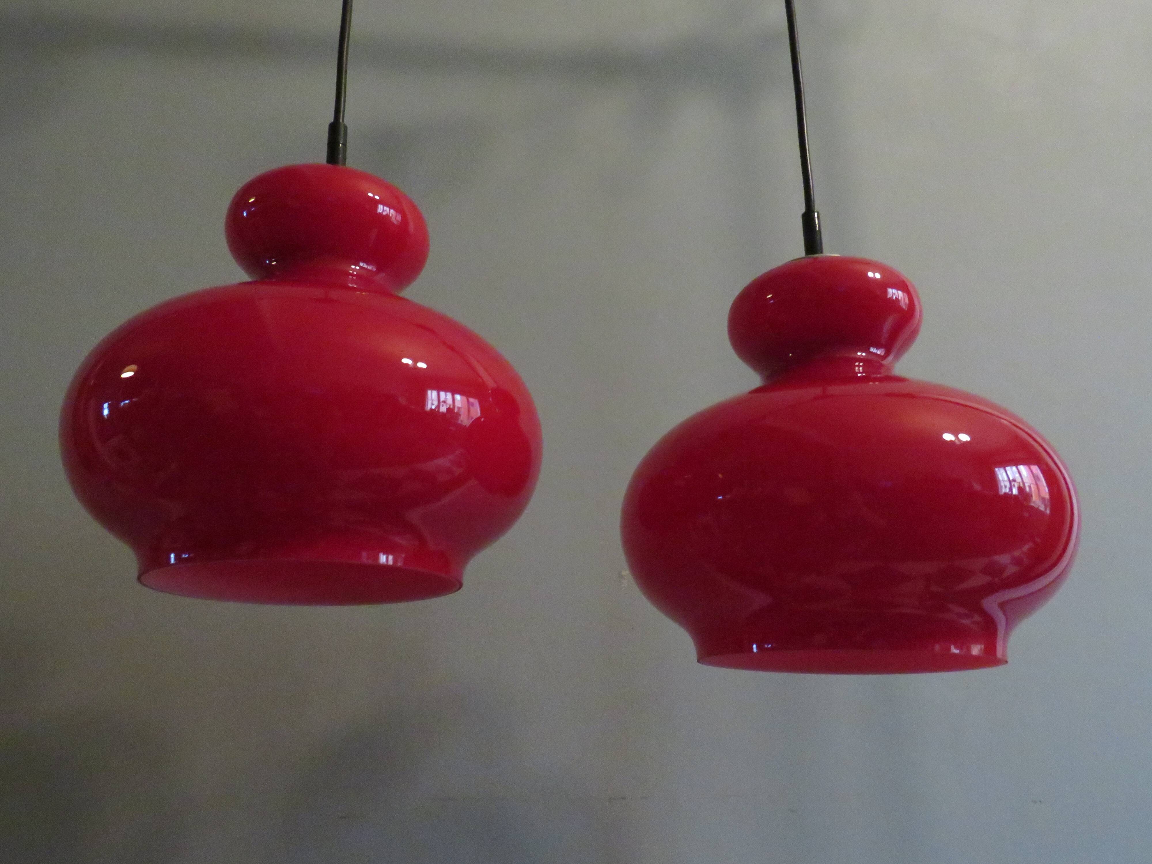 Red glass pendant lamp Peill & Putzler, Germany 1960-1970