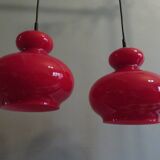 Red glass pendant lamp Peill & Putzler, Germany 1960-1970