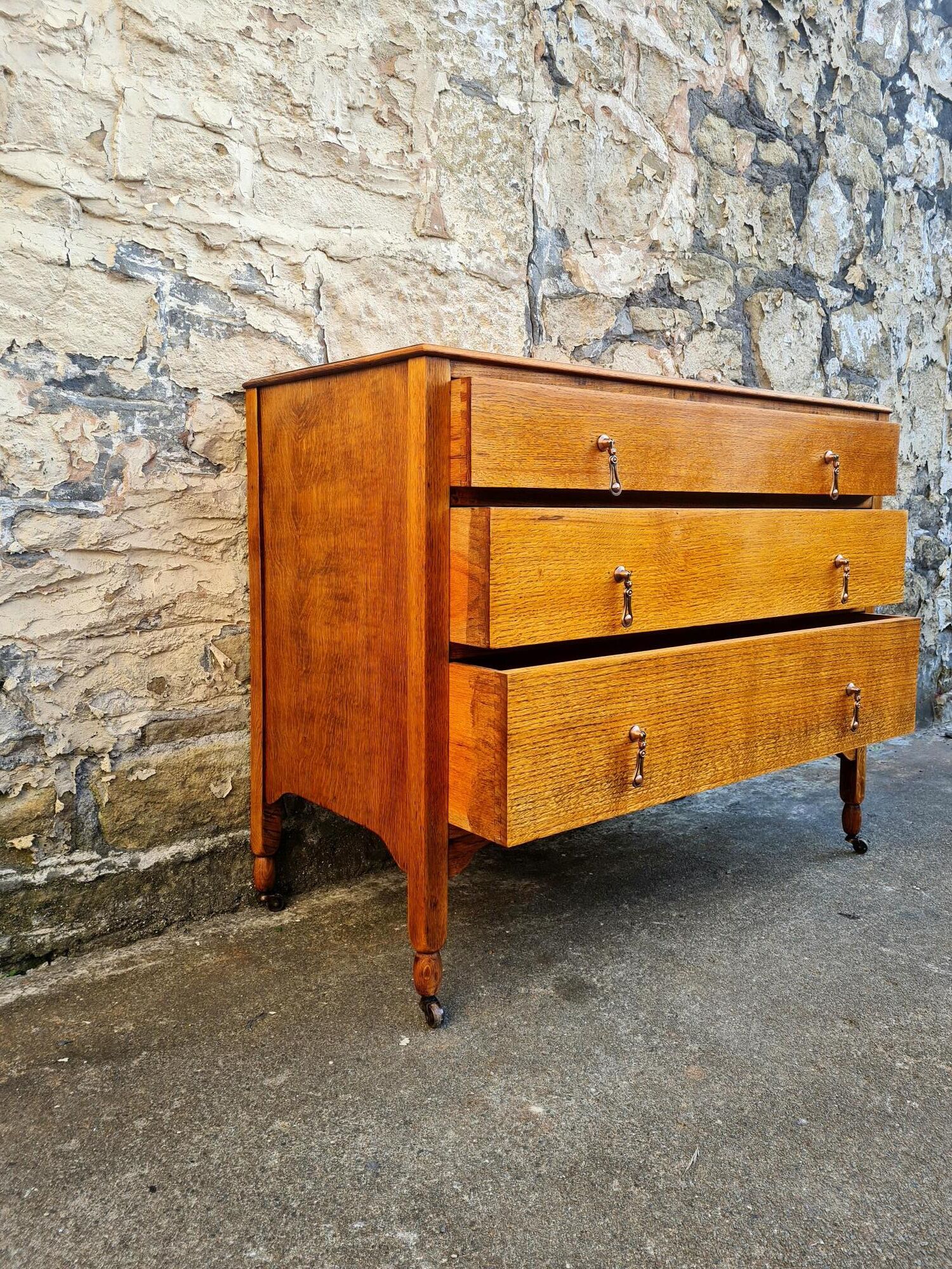 Vintage 1930s Oak Chest Of Drawers Three Drawer Cabinet