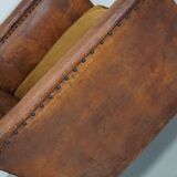 French cognac leather buttoned back club chair