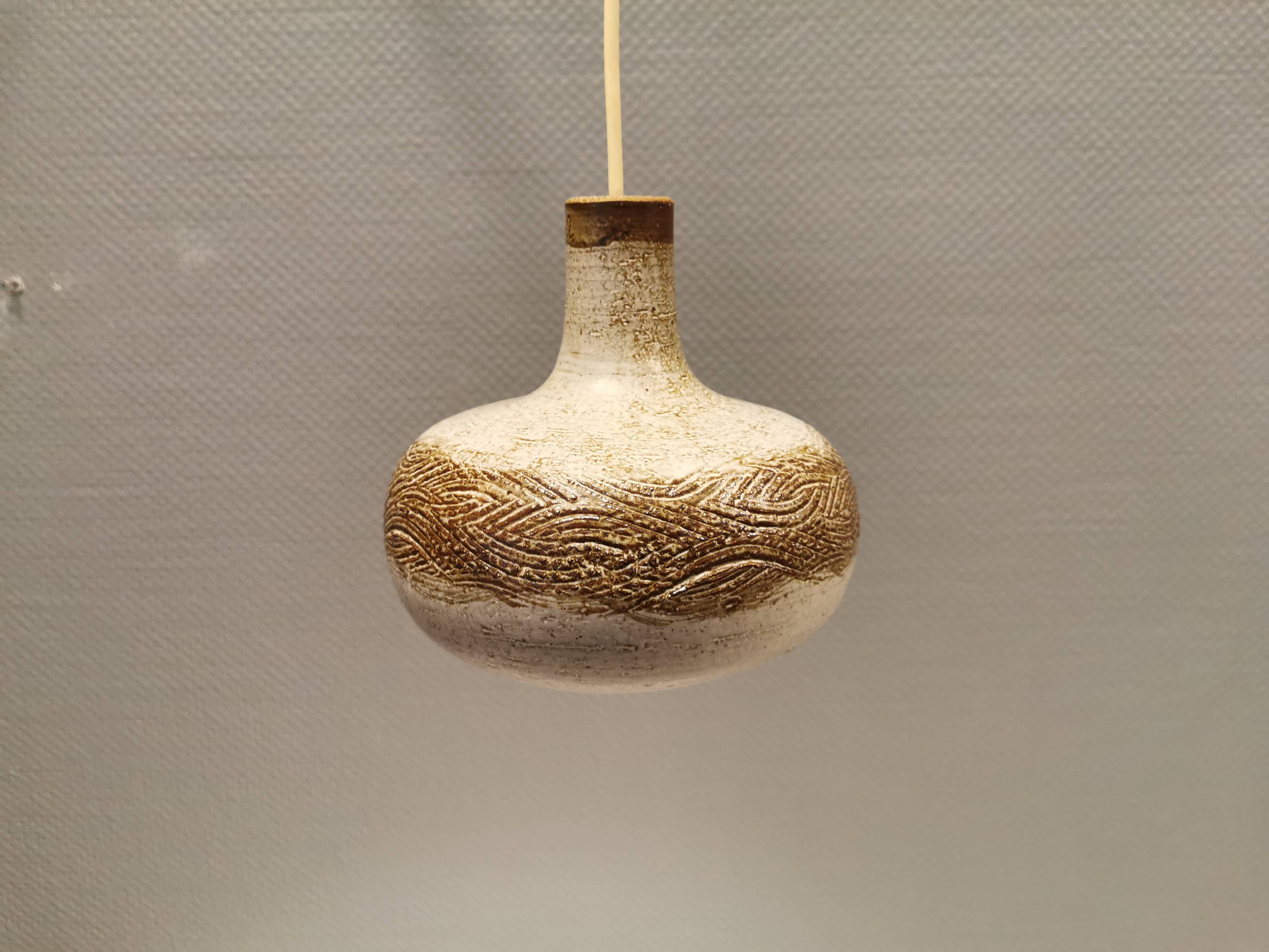 Small ceramic hanging lamp, by Danish Axel Larsen for his own company Axella,stamped inside the lamp