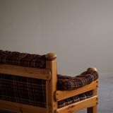 Brutalist two-seater sofa in solid pine, Swedish modernism, 1970s.