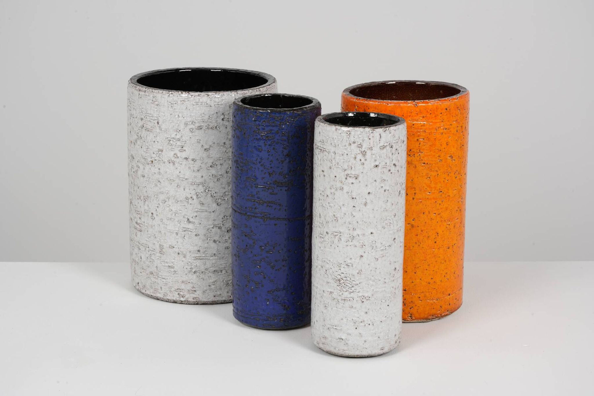 Set of rolled vases in chamotte clay from the 1960s.