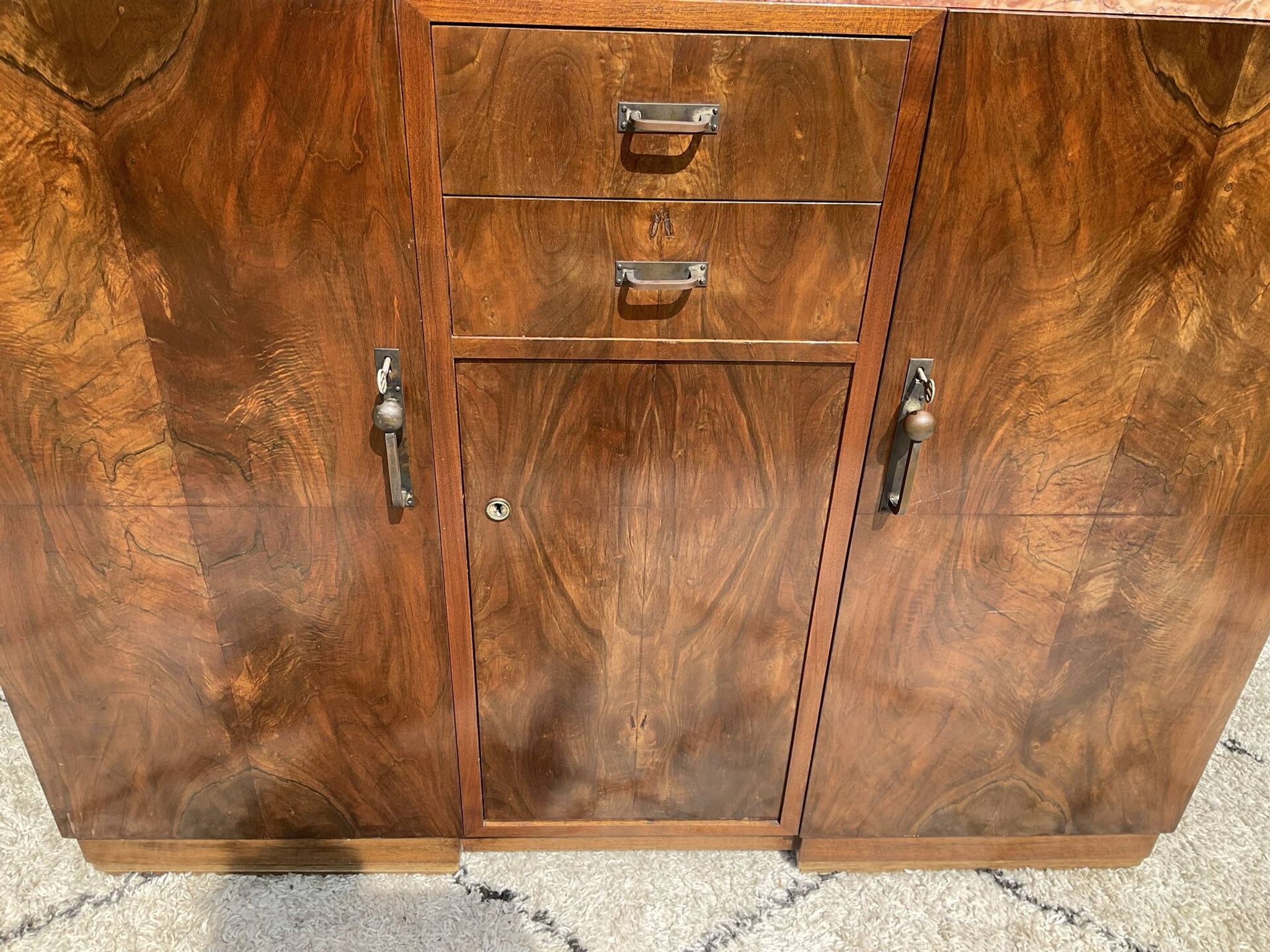 Vintage Art Deco walnut furniture from the 1940s-50s.