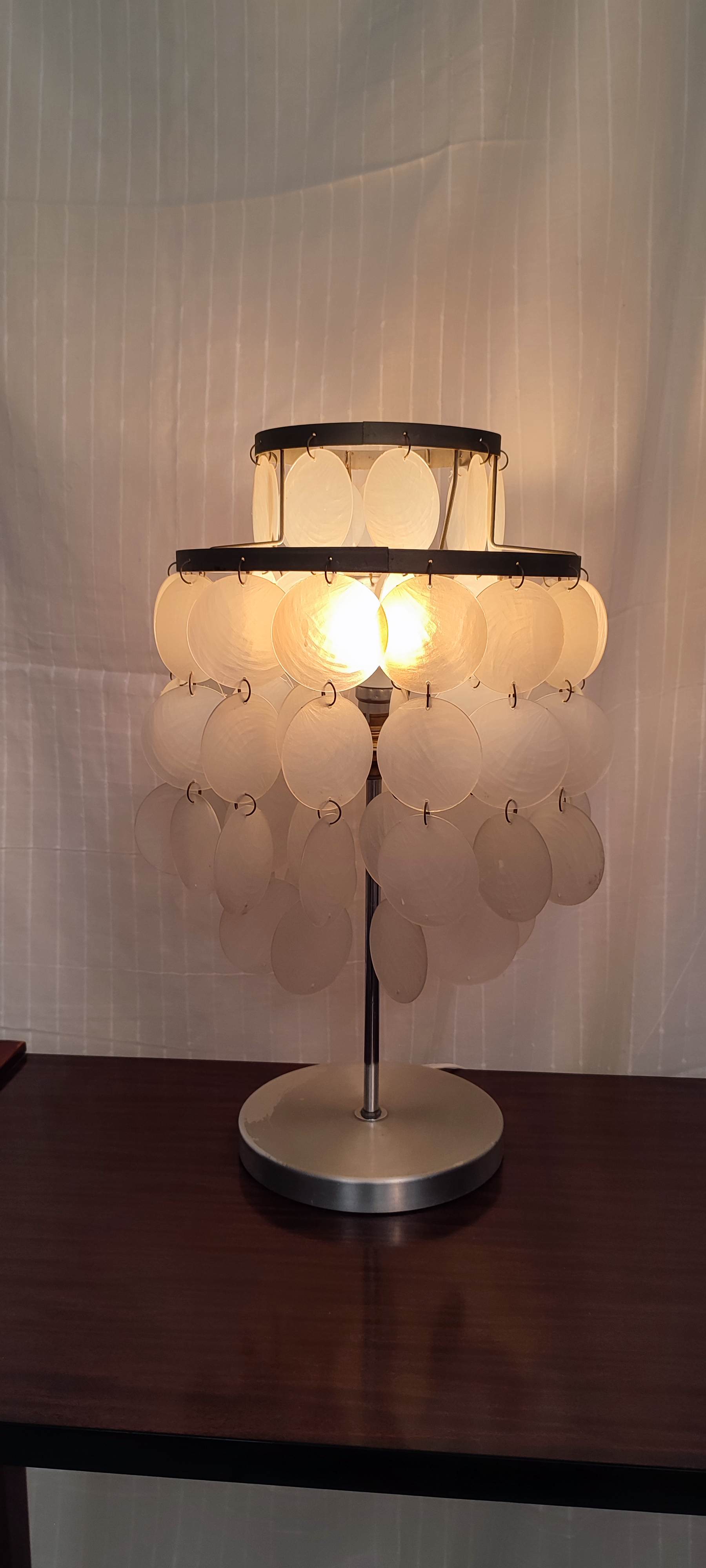Aluminum table lamp and vintage mother-of-pearl tablets