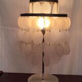Aluminum table lamp and vintage mother-of-pearl tablets