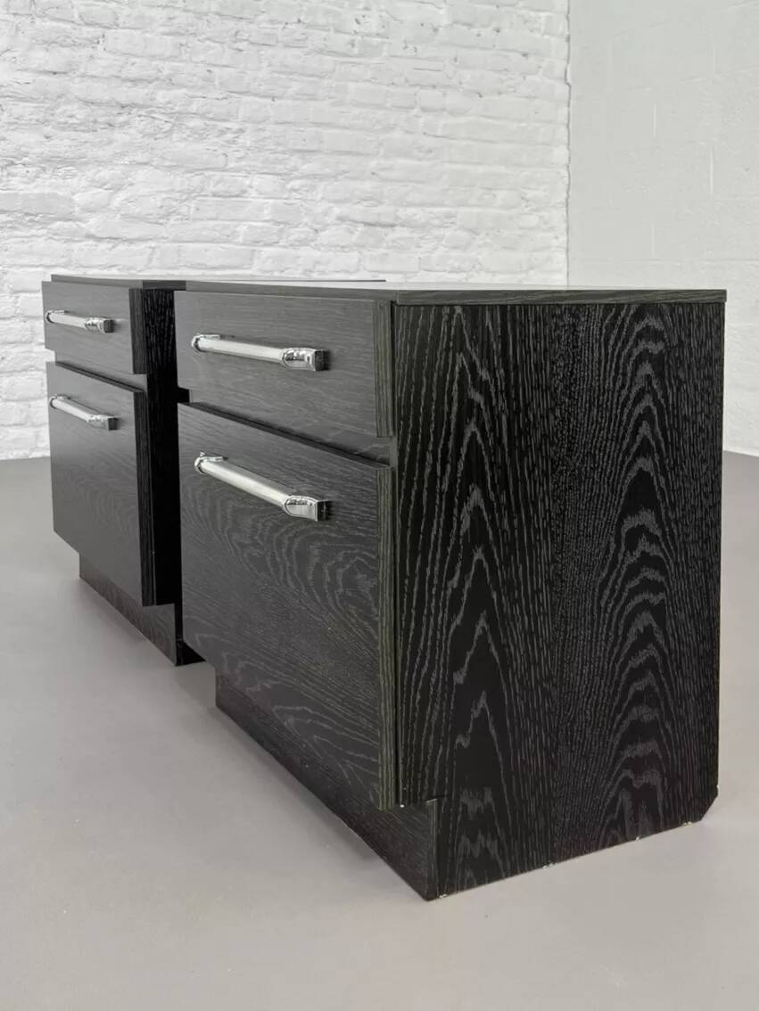 Pair of vintage black and chrome bedside tables
