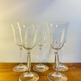 5 large tulip-shaped crystal glasses for wine or water.