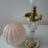 Lampe art déco rose pied en cristal taillé