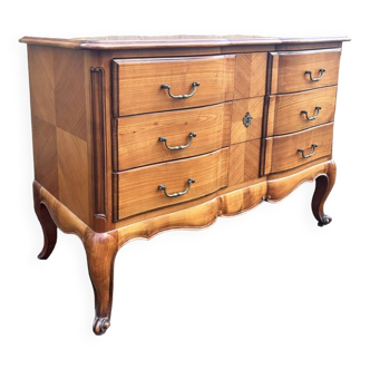 Commode arbalète esprit Louis XV 3 tiroirs merisier, années 60