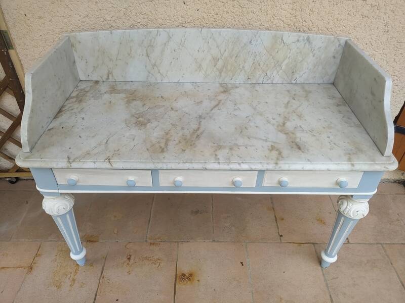 Vanity unit, wooden and marble dressing table in Louis XVI style.
