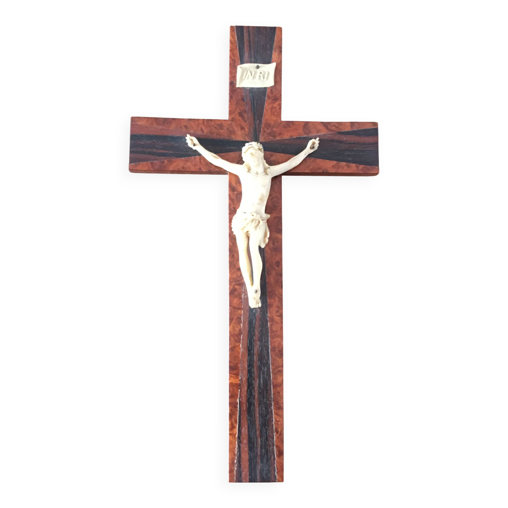 Crucifix in wood marquetry