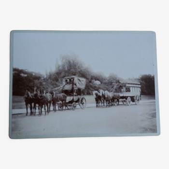 Photographie ancienne 1900 diligence omnibus et chevaux Chemins de fer de l'Ouest