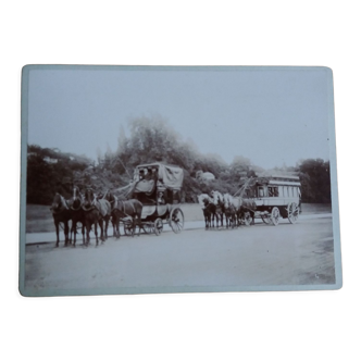 Photographie ancienne 1900 diligence omnibus et chevaux Chemins de fer de l'Ouest