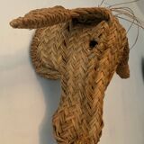 Vintage donkey head in raffia and wicker