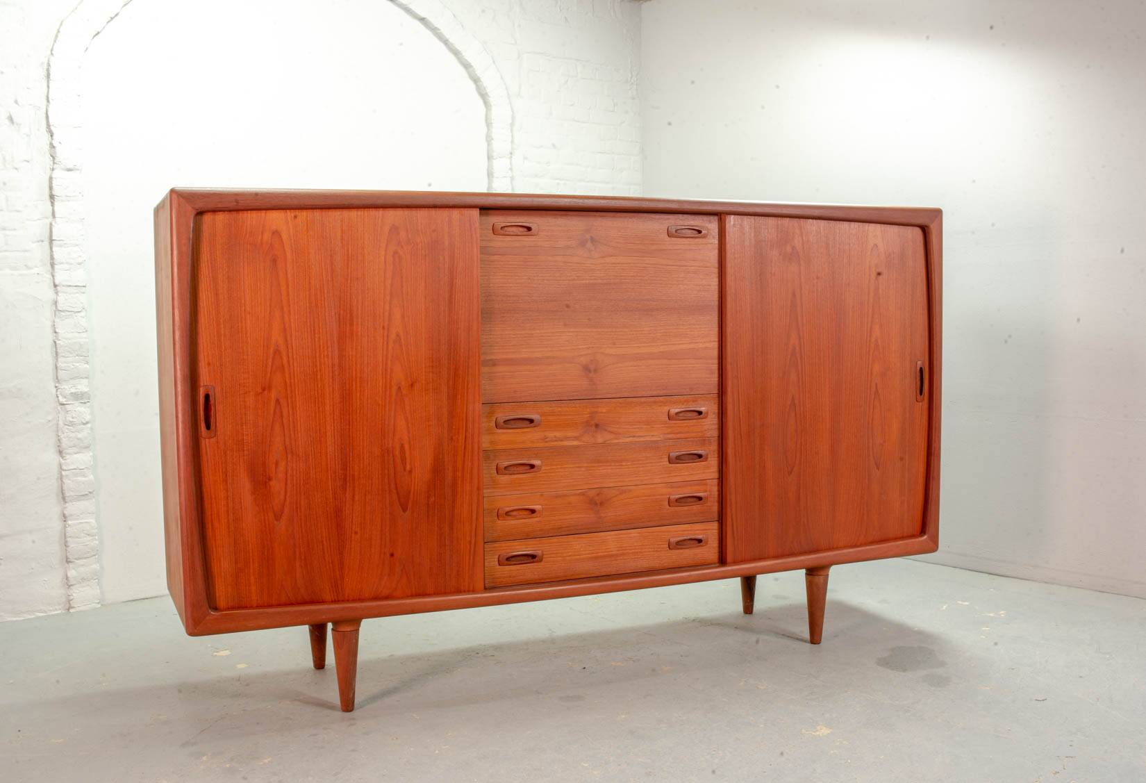 XL HP Hansen Scandinavian Design Teak Wooden Highboard Credenza Denmark 60s