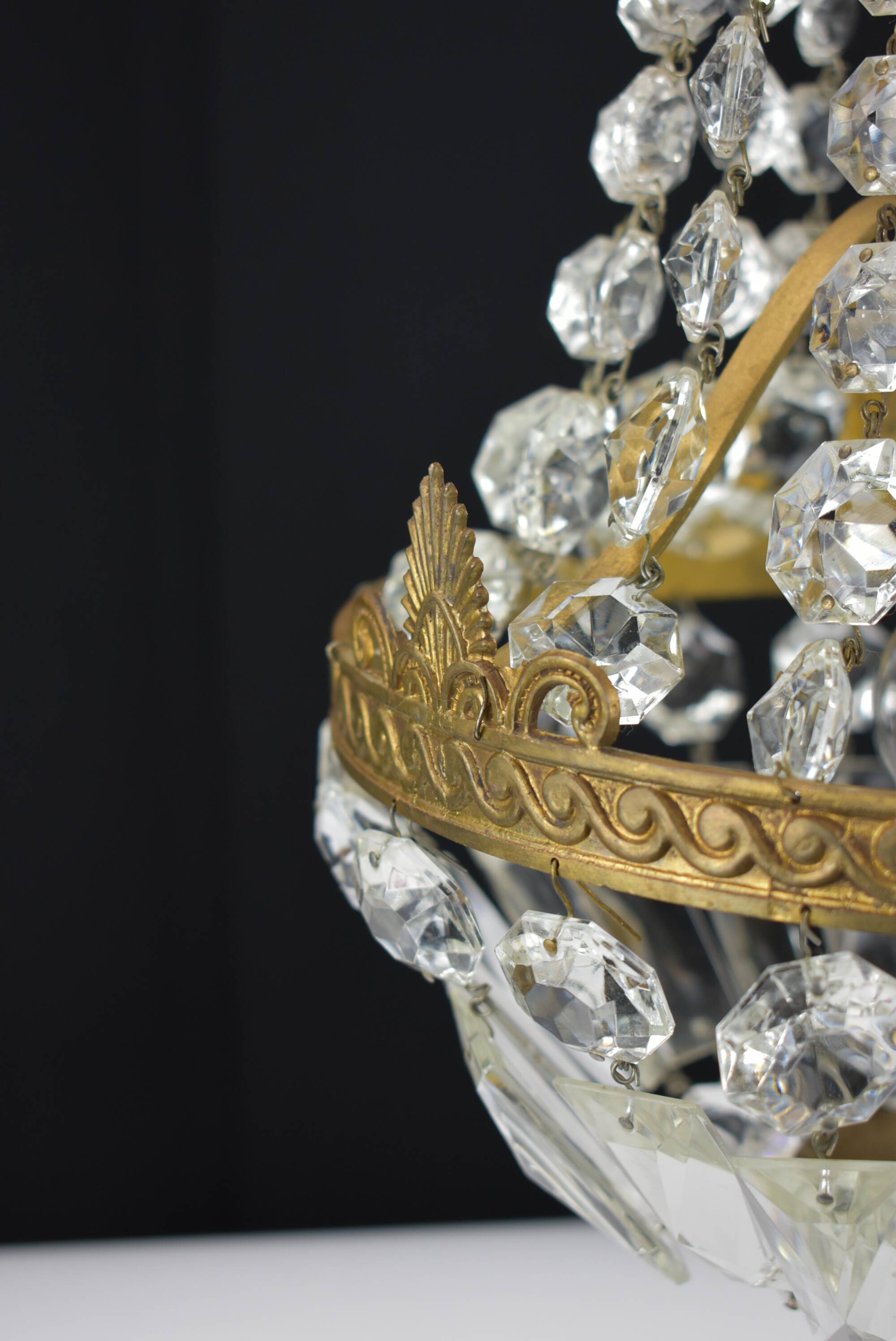 Hot air balloon chandeliers with glass tassels.