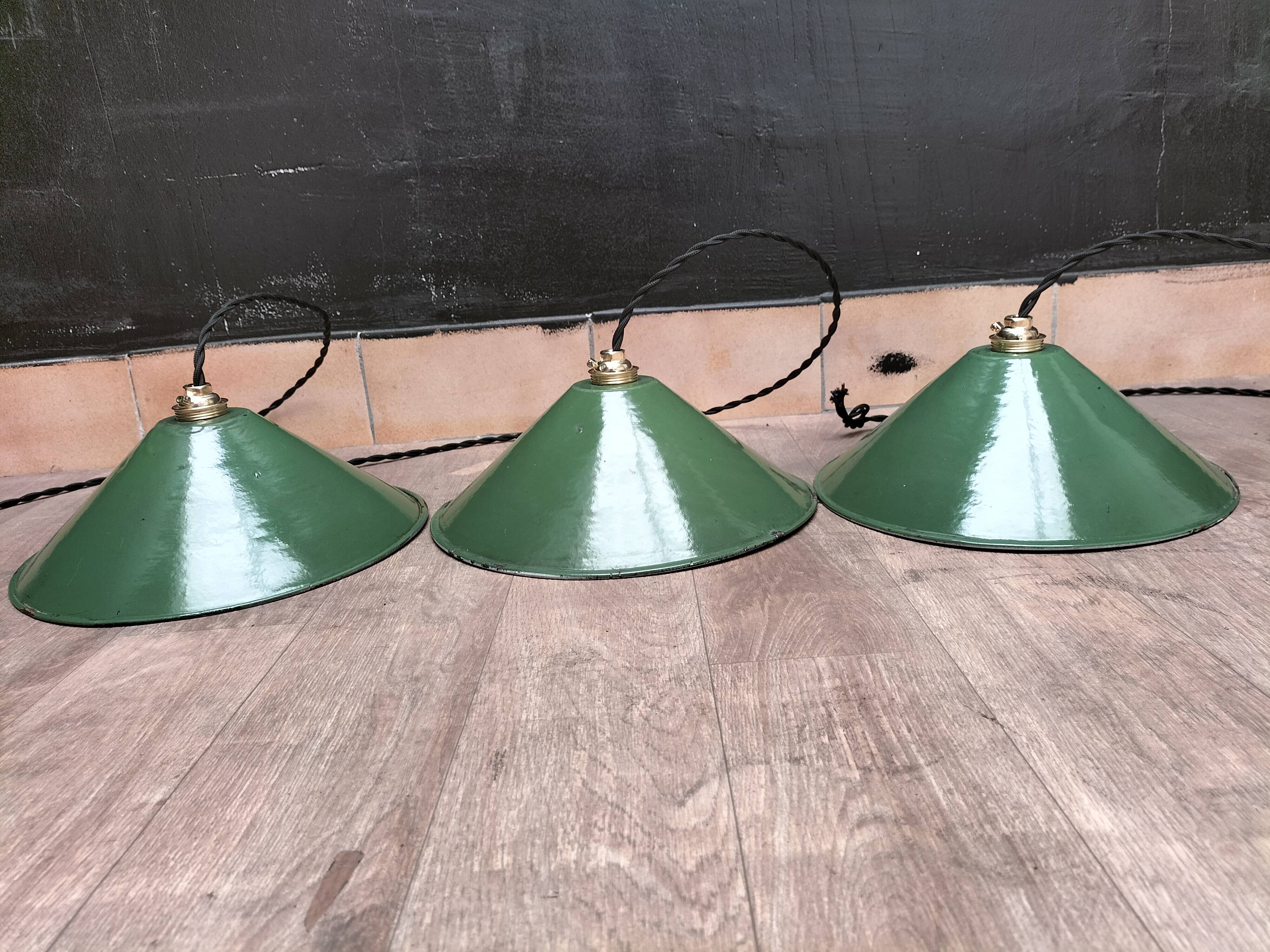 Enameled sheet metal cone pendants