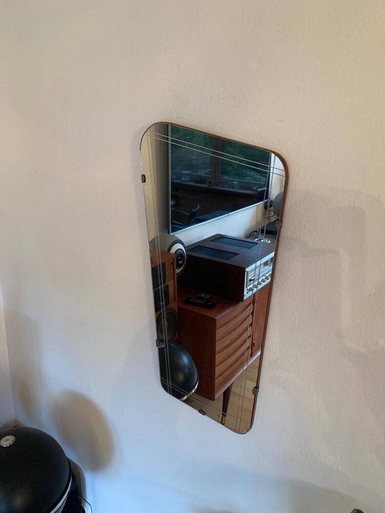 Asymmetric mirror with wood frame, 1960s