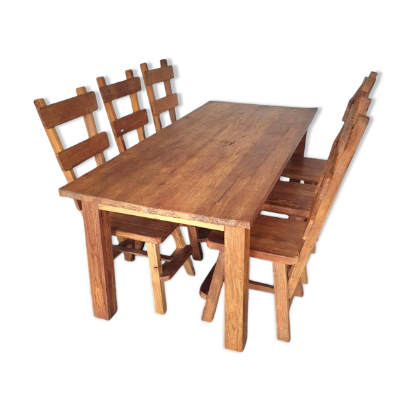 Ensemble de salle à manger brutaliste en bois d'orme, années 1960