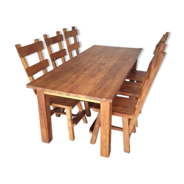 Ensemble de salle à manger brutaliste en bois d'orme, années 1960