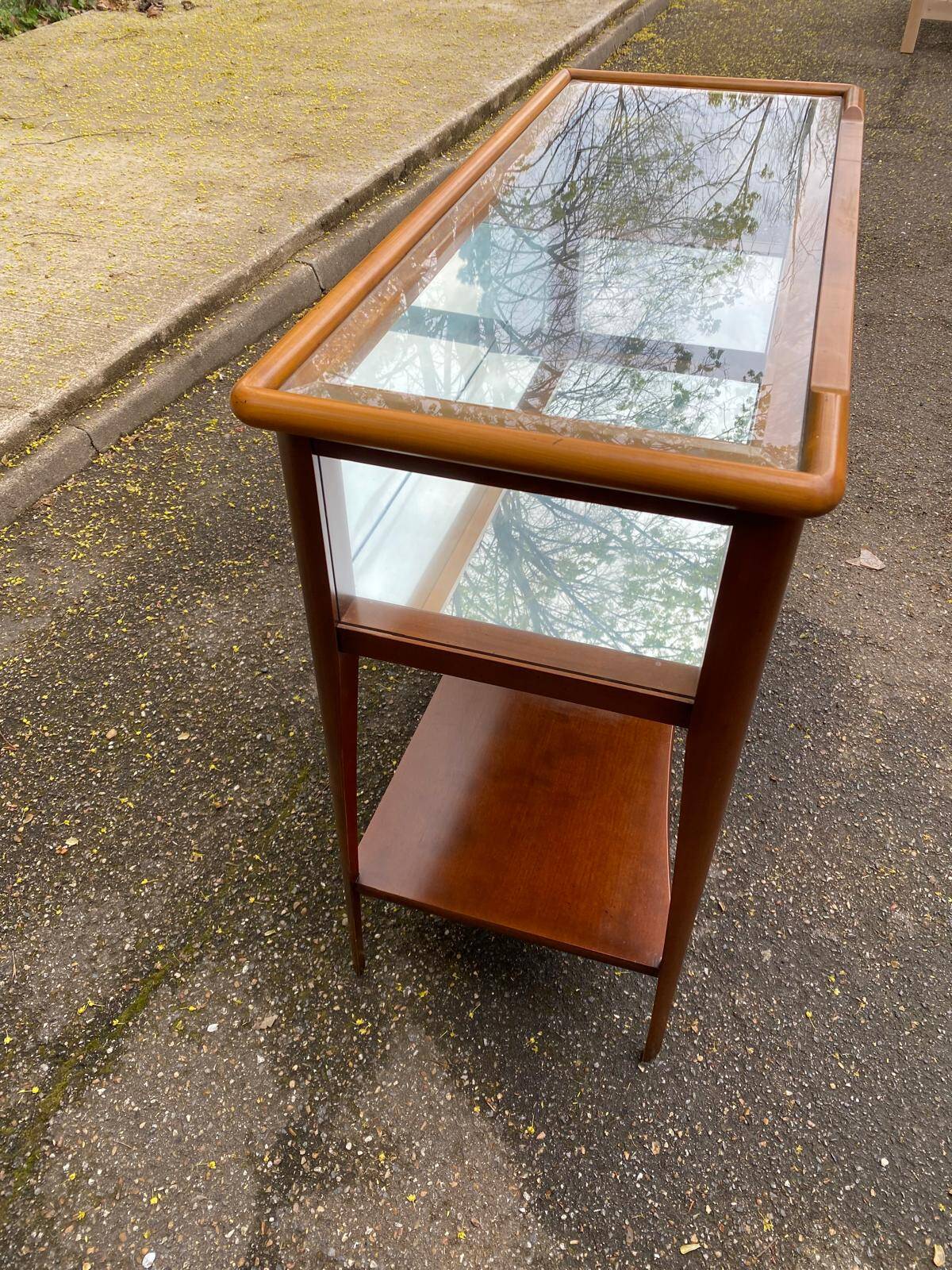 Vintage Scandinavian console in solid wood with glass, 103cm.