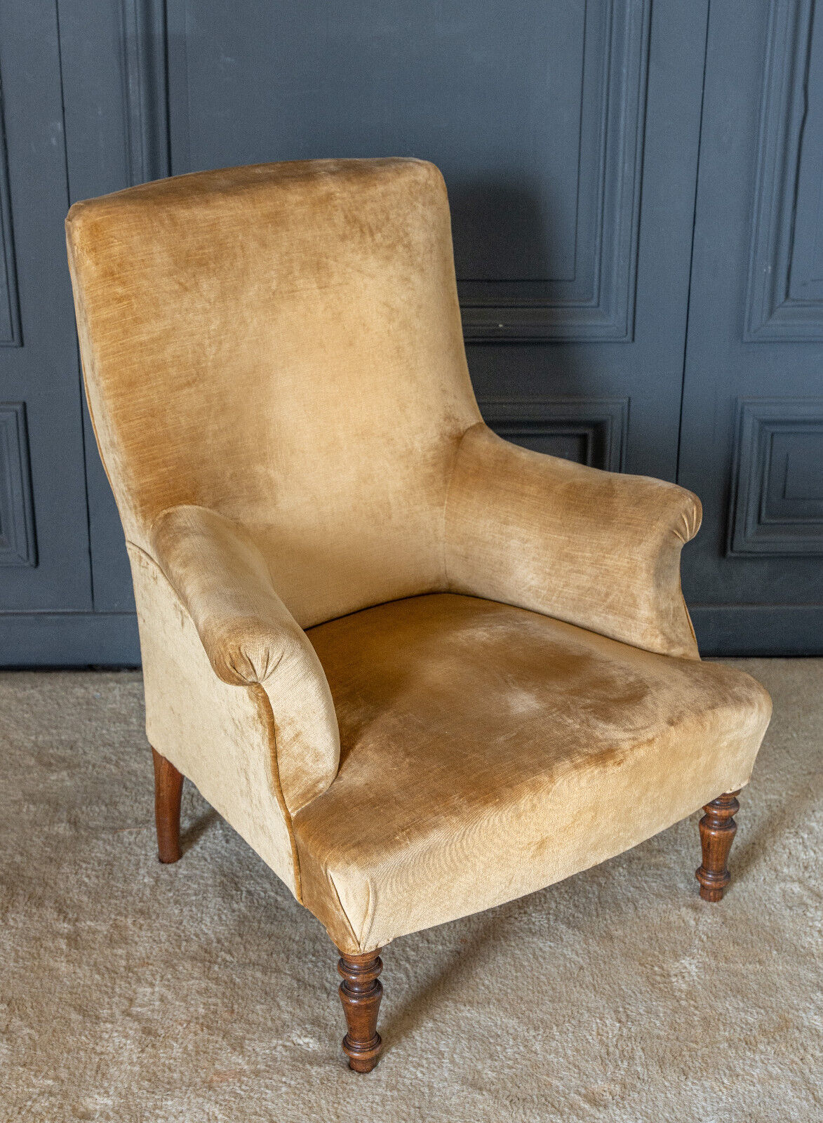Armchair napoleon iii yellow fabric walnut tops feet late nineteenth