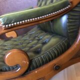 Fauteuil Chesterfield en cuir vert vintage