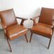 PAIR OF VINTAGE 1950 BRIDGE ARMCHAIRS WITH COMPASS LEGS IN OAK & SIMILAR LEATHER HAV