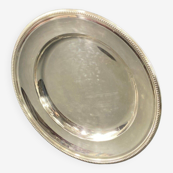 Circular silver metal dish signed Christofle pearl model