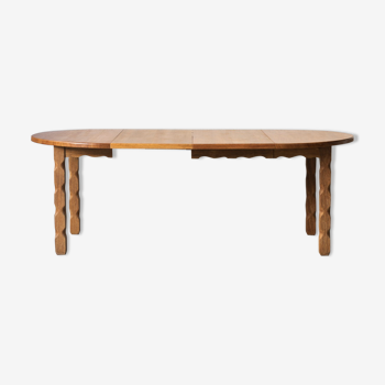 Table à manger ronde extensible en chêne Danemark années 1970