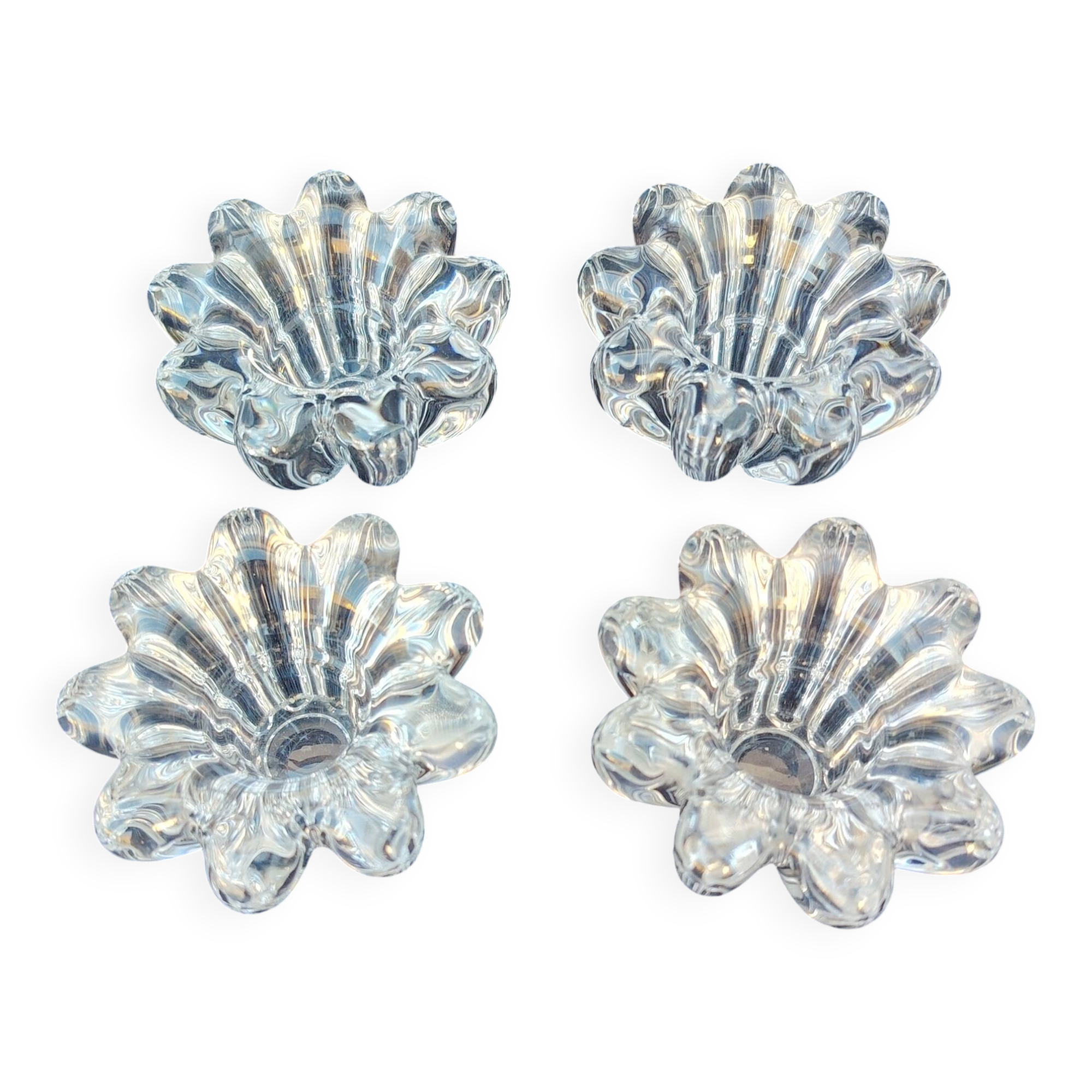 4 vintage crystal candlesticks, flower shape