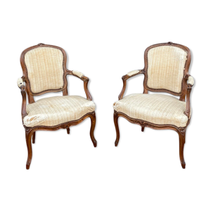 N.T Porrot Paire De fauteuils En Bois Naturel D’époque louis XV XVIII Eme Siècle
