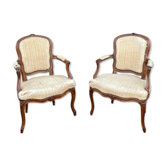 N.T Porrot Pair Of Armchairs In Natural Wood Of Louis XV xviii period Eme Century