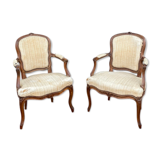 N.T Porrot Paire De Fauteuils En Bois Naturel D’époque Louis XV XVIII Eme Siècle