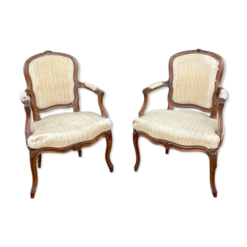 N.T Porrot Paire De Fauteuils En Bois Naturel D’époque Louis XV XVIII Eme Siècle