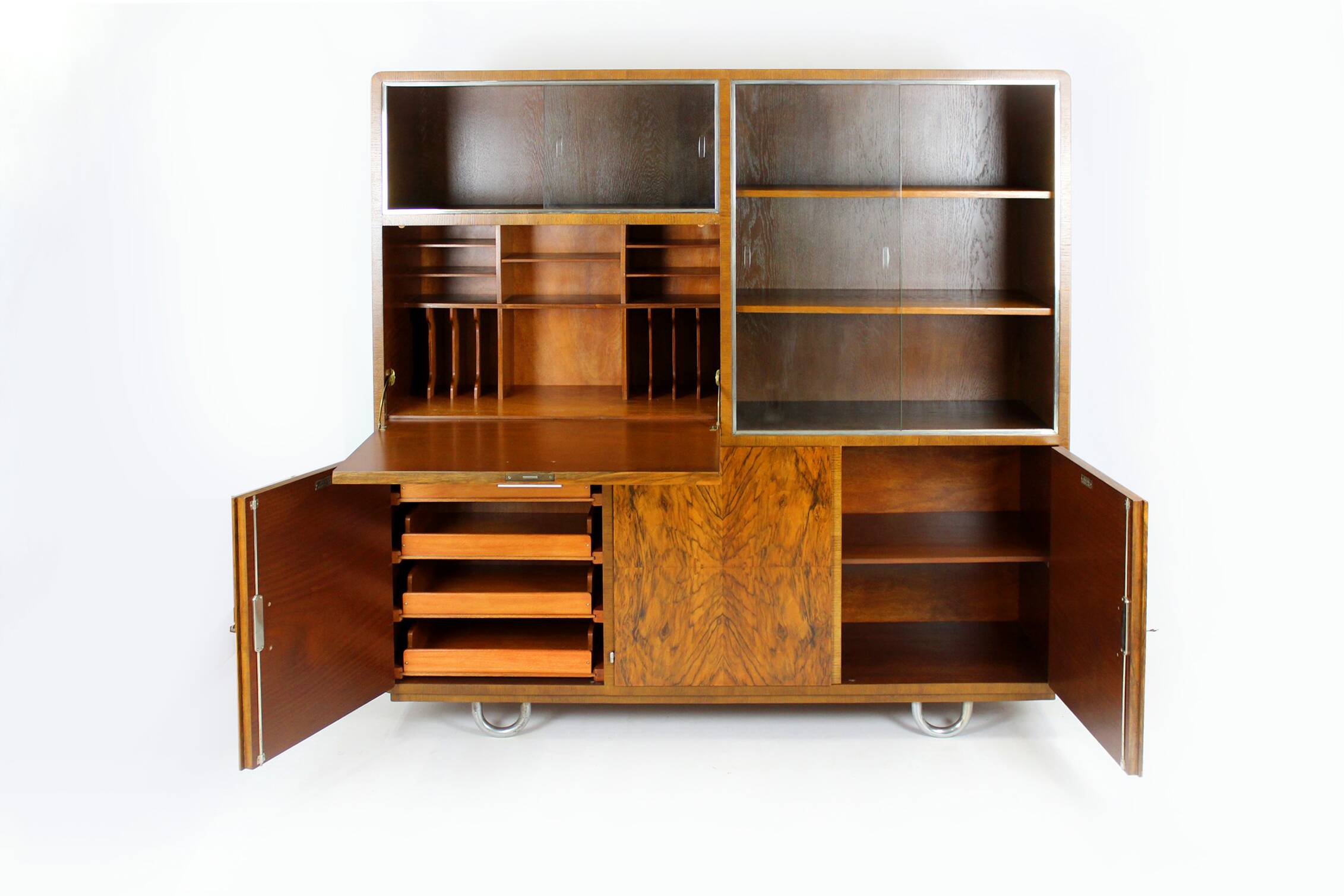 Restored Bauhaus Tubular Steel Cabinet with Secretary by R. Slezak, 1930s