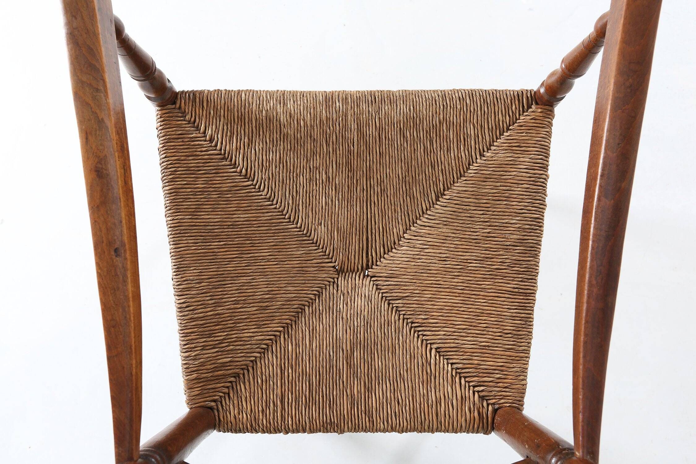 Antique French Wooden Armchair with Cane Seat, 1890s