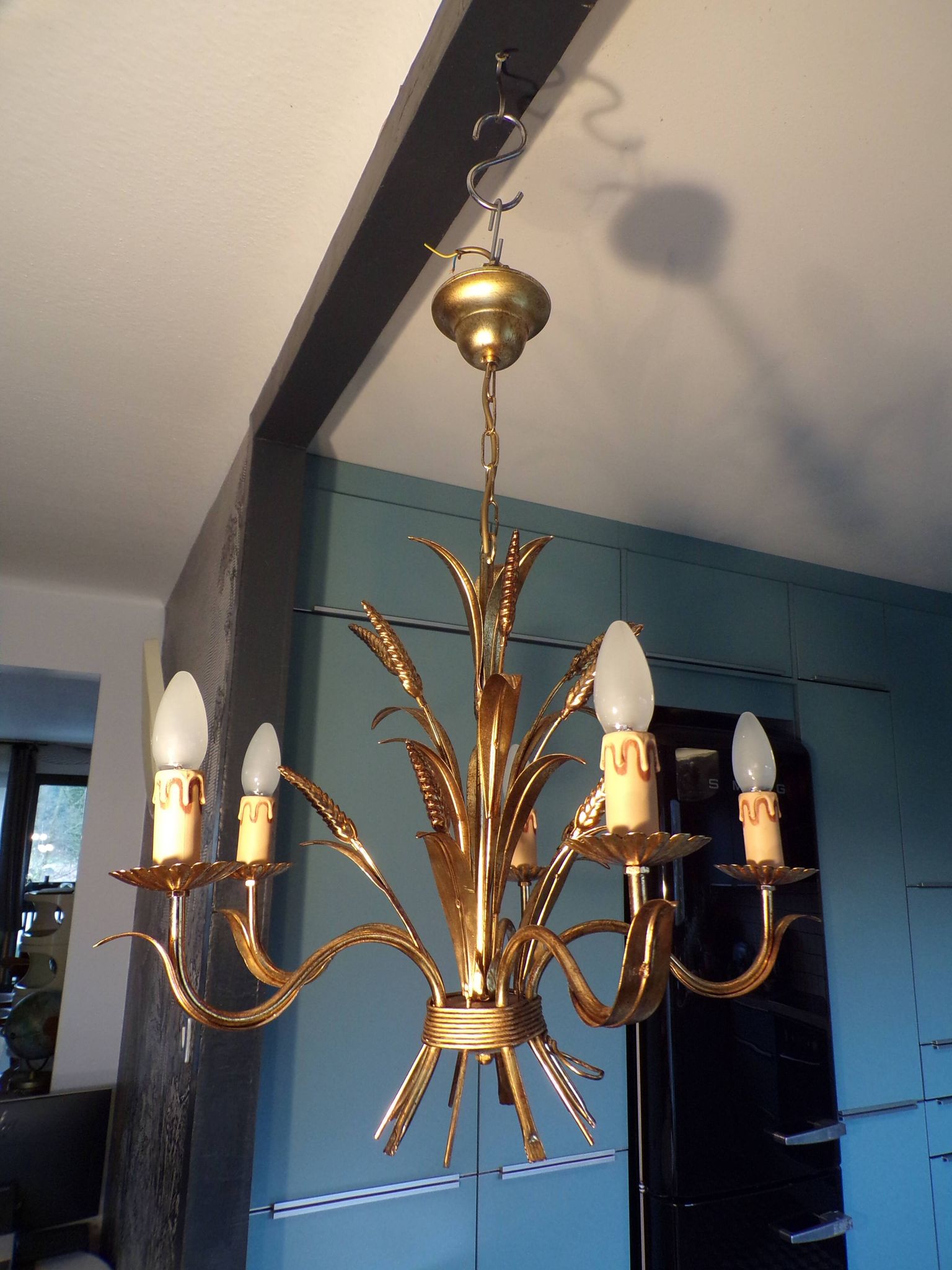 5-light gold-plated iron wheat sheaf chandelier