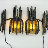 Pair of brutalist wall lights by Marcello Fantoni, 1960s