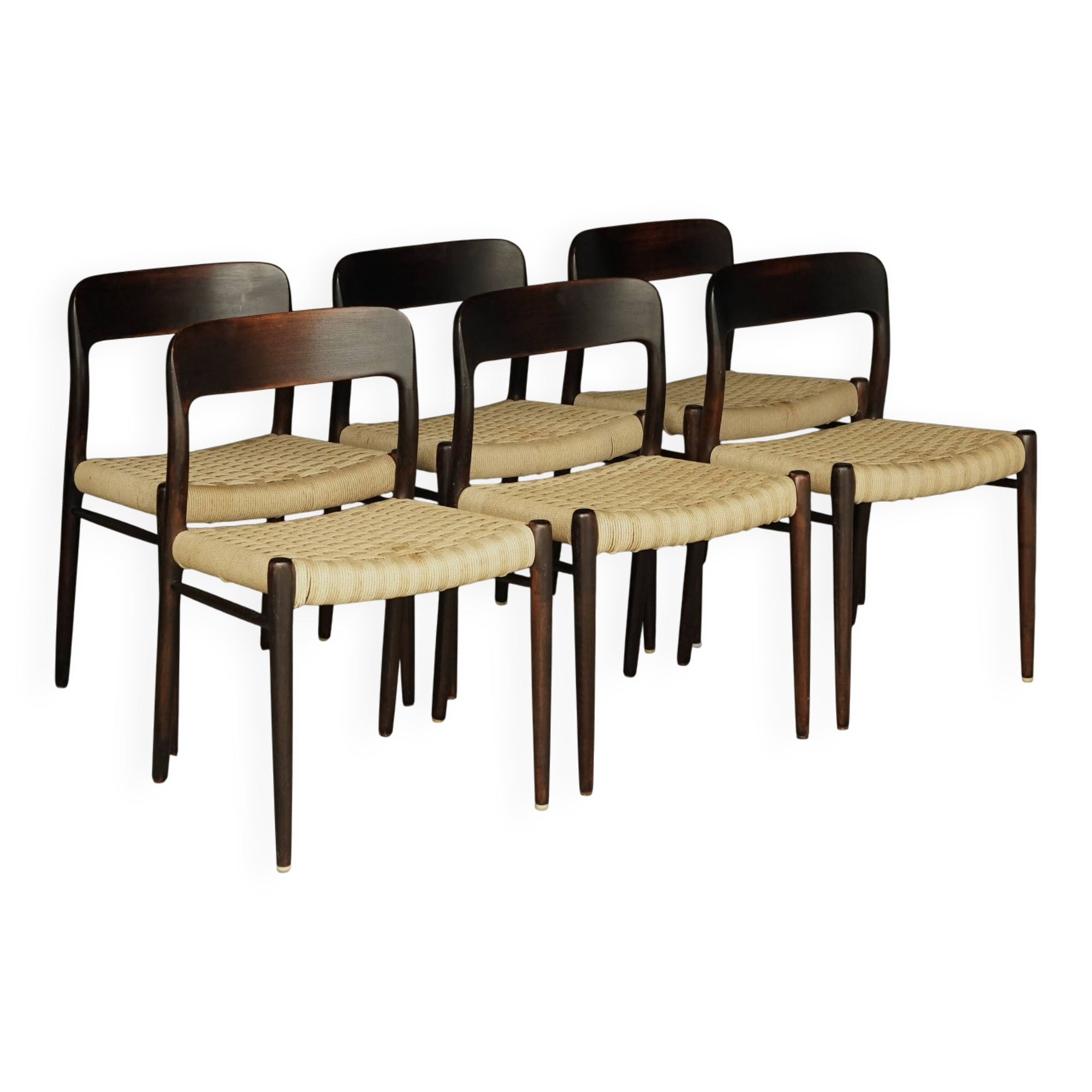 Chaises Model 75 par Niels Otto Møller pour J.L. Moller, années 1960, ensemble de 6