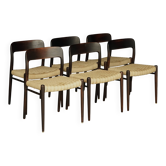 Chaises Model 75 par Niels Otto Møller pour J.L. Moller, années 1960, ensemble de 6