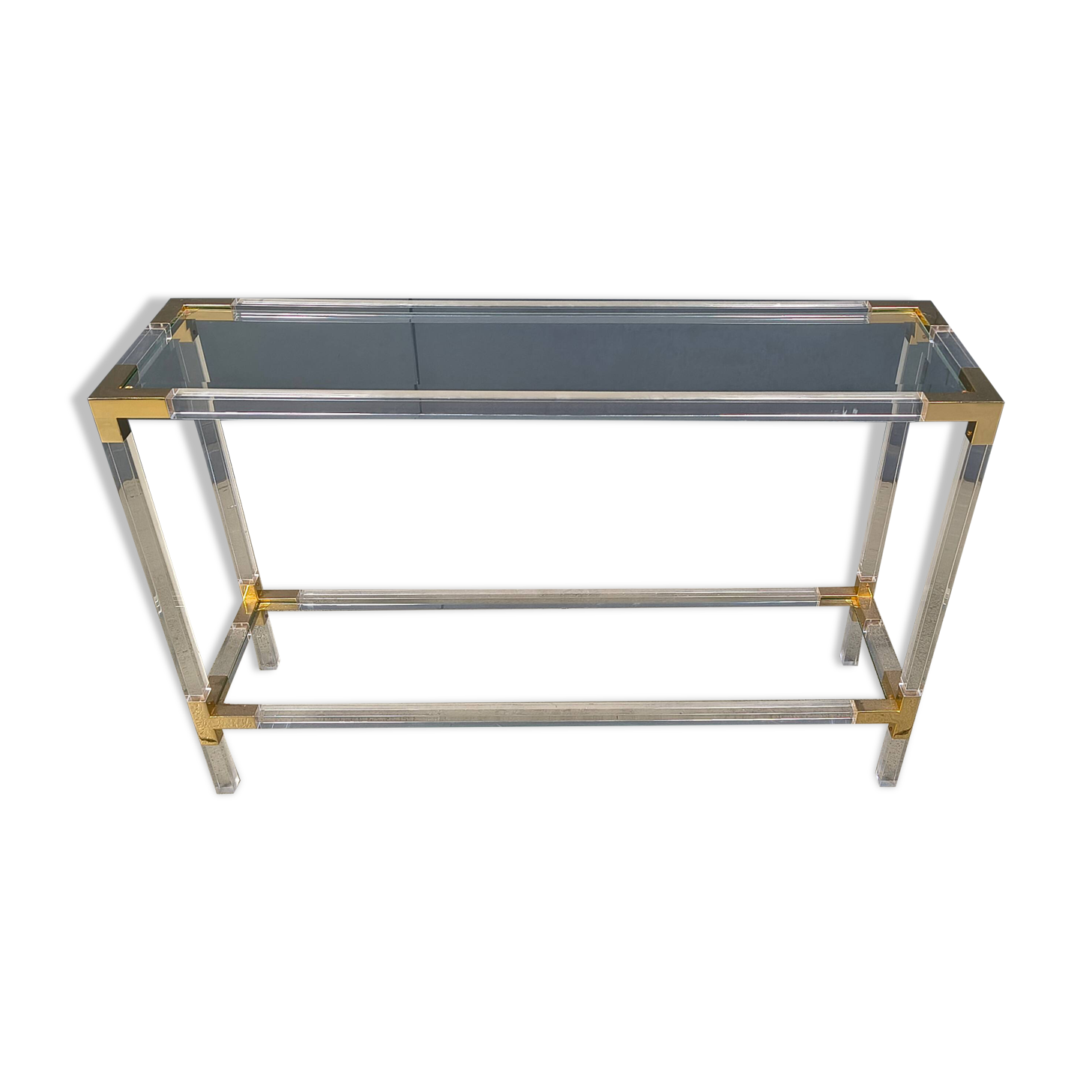 Brass and lucite console table, 1970s