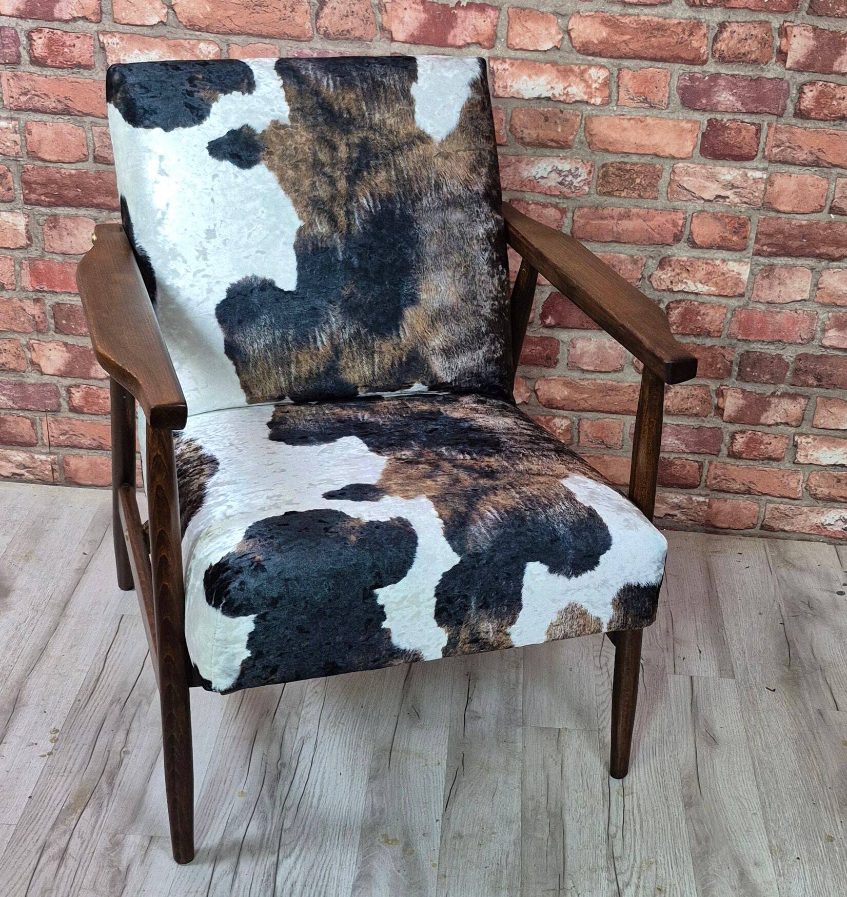 Restored Mid-Century Armchair Type B-7727 - Cowhide Print Velour - 1960s