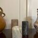Series of 3 vintage marble candle holders