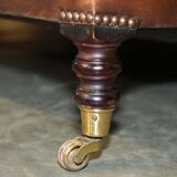 George Smith Signature Scroll leather canapé with tartan Scottish wool cushions.