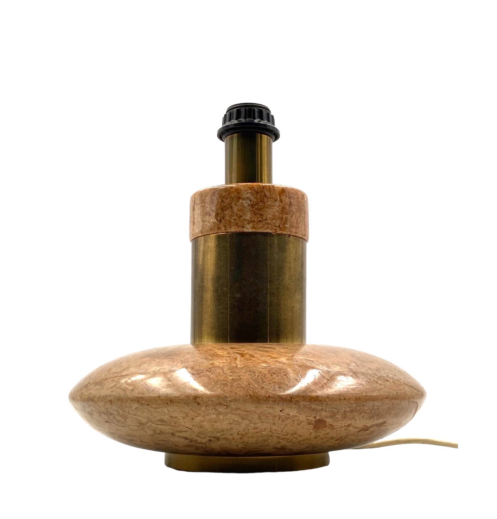 Hollywood regency pink granite and brass table lamp base, Italy 1970 ca.