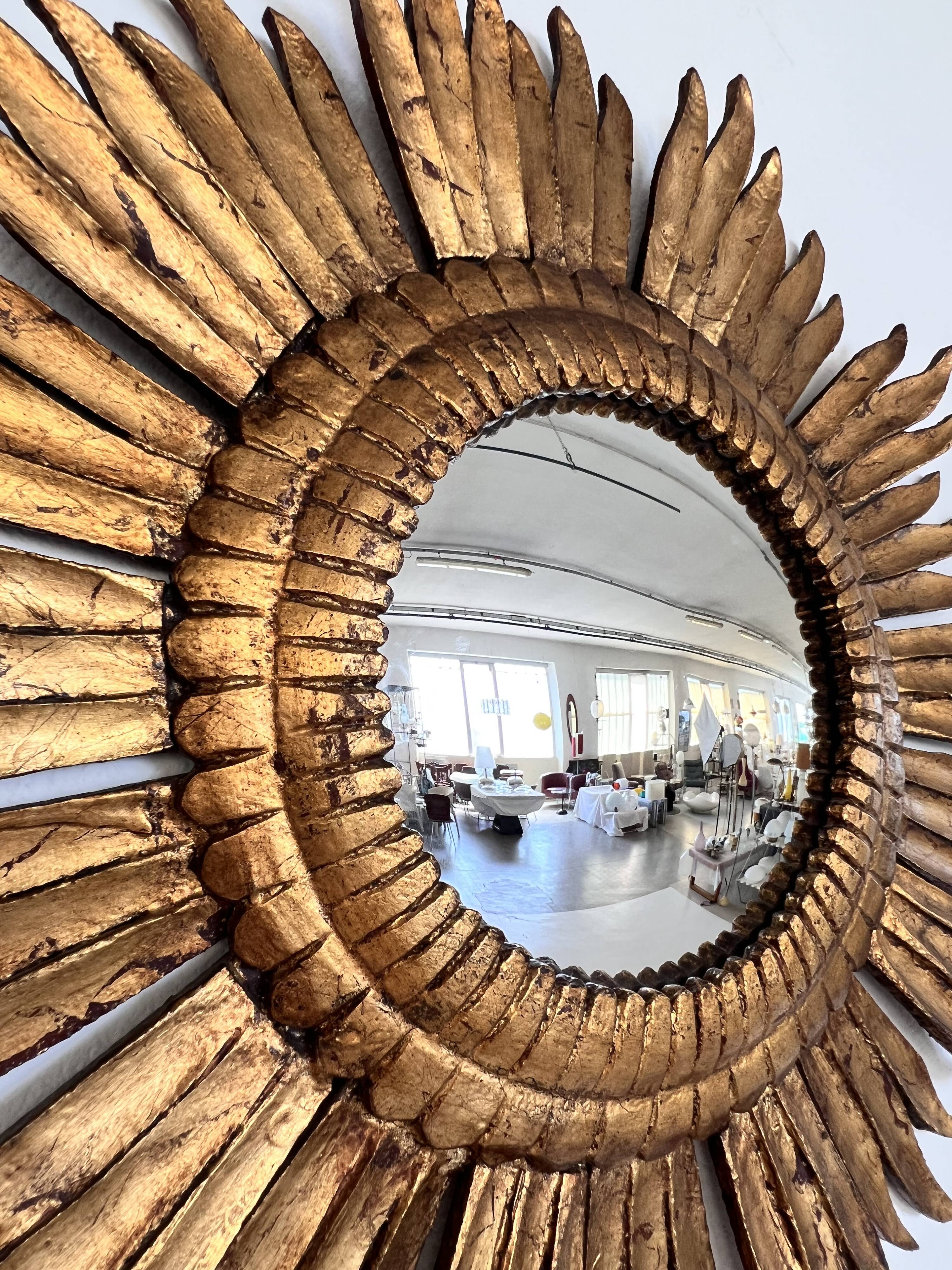 Italian Sunburst Mirror with Concave Mirror Glass